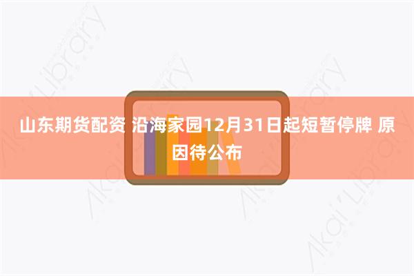 山东期货配资 沿海家园12月31日起短暂停牌 原因待公布