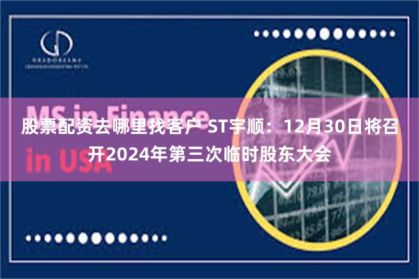 股票配资去哪里找客户 ST宇顺：12月30日将召开2024年第三次临时股东大会