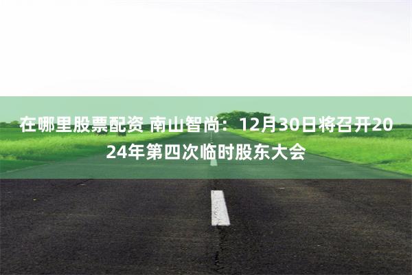 在哪里股票配资 南山智尚：12月30日将召开2024年第四次临时股东大会